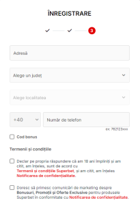 adresa judet localitate nr telefon pentru inregistrare Superbet cazino online