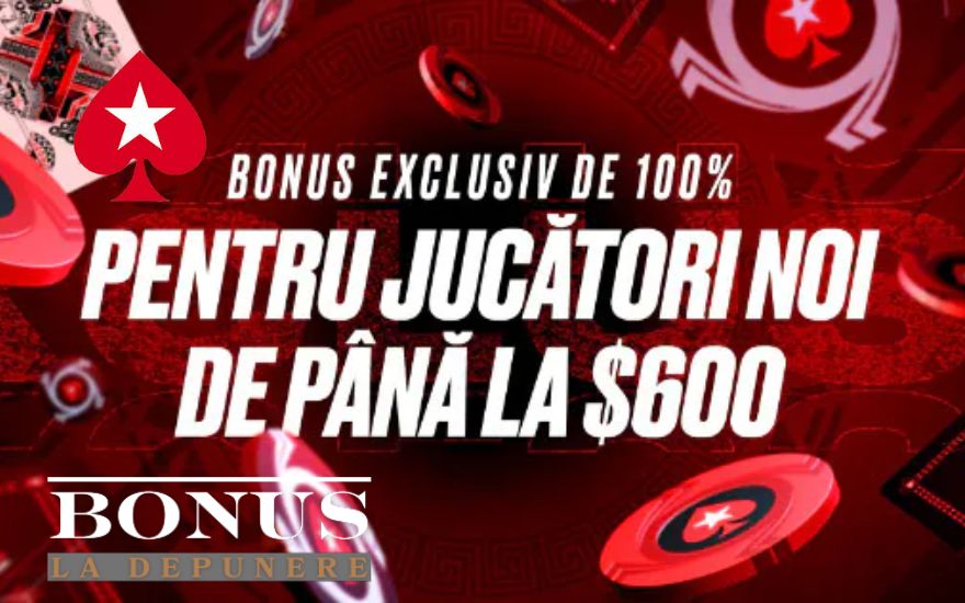 Bonus Pokerstars cu depunere la inregistrare 100% - 600$