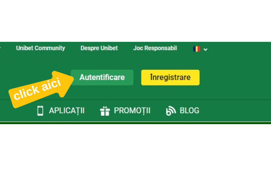 Primul pas pentru depunere - retragere Unibet